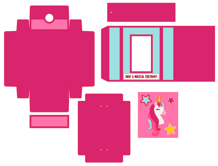 Magical Birthday Unicorn Pop Up Gift Card Box - Kit